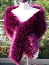Load image into Gallery viewer, Deep purple faux fur wrap, dramatic stole for weddings, formal events and evening wear