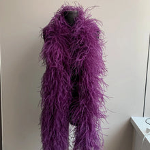 Load image into Gallery viewer, Rich deep purple ostrich feather boa, professional grade feather scarf for burlesque performers.