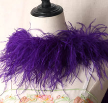 Load image into Gallery viewer, Deep purple ostrich feather shoulder wrap, elegant feather cape for formal events, photo shoots and festivals