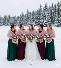 Load image into Gallery viewer, Dusky pink faux fur wrap elegant winter wedding bridal shawl