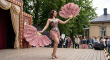 Load image into Gallery viewer, 90X50CM Large dusty rose Ostrich Feather Fan Burlesque Dance feather fan Bridal Bouquet