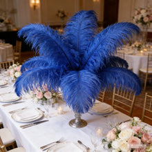 Load image into Gallery viewer, Edited royal blue ostrich feather centerpiece, enhanced table decor for weddings, events and special occasions