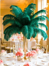 Load image into Gallery viewer, Variation of emerald green ostrich feather centerpiece, showing different arrangements for weddings and themed events