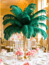 Load image into Gallery viewer, Emerald green ostrich feather centerpiece, vibrant table decor for tropical weddings, St. Patrick's events and elegant parties