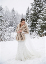 Load image into Gallery viewer, 12x65inch Blush Beige Nude Wedding Bridal Faux Fur Stole Wrap Shawl Cape