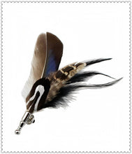 Load image into Gallery viewer, Handcrafted Vintage Feather Lapel Pin & Hat Brooch | Classic Pheasant Feather Boutonniere for Suit & Tuxedo
