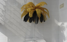 Load image into Gallery viewer, Gold and black ostrich feathers centerpiece, luxurious table decor for weddings, Gatsby-themed events and formal parties