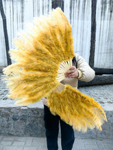 Load image into Gallery viewer, gold ostrich feather fan for burlesque