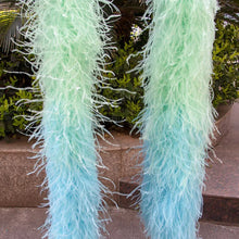 Load image into Gallery viewer, Green and blue gradient ostrich feather boa, pastel feather scarf for spring events, photo shoots and costumes
