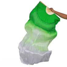 Load image into Gallery viewer, Green and white gradient silk veil fan, soft handheld fan for spring events, photoshoots, belly dance and costumes