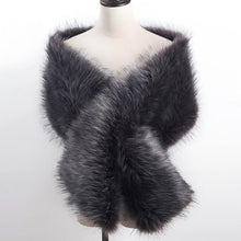 Load image into Gallery viewer, Grey faux fur wrap, sleek and modern stole for weddings, evening gowns and formal events