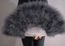 Load image into Gallery viewer, large grey feather fan for burlesque dance
