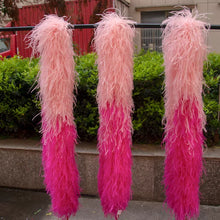 Load image into Gallery viewer, Hot pink gradient ostrich feather boa, bold feather scarf for burlesque, parties and statement outfits