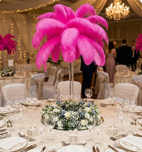 Load image into Gallery viewer, Hot pink ostrich feather centerpiece, bold table decor for weddings, bachelorette parties and themed events