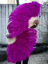 Load image into Gallery viewer, Hot pink ostrich feather fan, bold and eye-catching handheld fan for performances, events and festivals