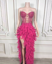 Load image into Gallery viewer, hot pink feathered and beaded dress