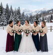 Load image into Gallery viewer, Ivory faux fur wrap bridal stole for bridesmaids and brides