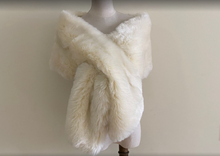 Load image into Gallery viewer, Ivory faux fur wrap stole, elegant and soft shrug for weddings, evening gowns and formal events