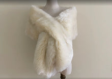 Load image into Gallery viewer, Ivory faux fur wrap stole, elegant and soft shrug for weddings, evening gowns and formal events