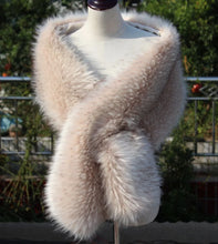 Load image into Gallery viewer, Ivory faux fur wrap with brown tips, elegant stole for weddings, evening gowns and formal events