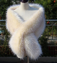Load image into Gallery viewer, Ivory faux fur wrap with white tips, luxurious stole for weddings, winter weddings and formal gowns