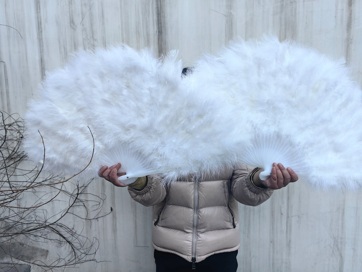 Large white marabou feather fan, soft and elegant fan for wedding photoshoots, performances and events