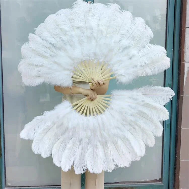 Large white ostrich feather fan, elegant dance prop for weddings, burlesque and formal events