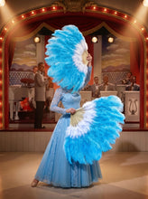 Load image into Gallery viewer, ight blue and white ostrich feather fans for Christmas movie-style performances