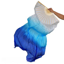 Load image into Gallery viewer, Light blue and white gradient silk veil fan, delicate handheld fan for weddings, photoshoots, performances and special occasions