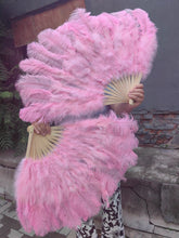 Load image into Gallery viewer, Light pink ostrich feather fan, soft and romantic handheld fan for weddings, performances and special occasions