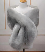 Load image into Gallery viewer, Light silver faux fur wrap, glamorous stole for weddings, New Year's events and evening parties