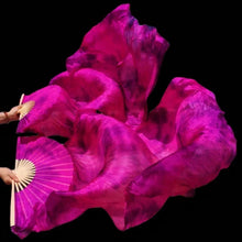Load image into Gallery viewer, Magenta pink silk veil fan, eye-catching handheld fan for burlesque, performances, parties and statement outfits
