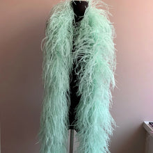 Load image into Gallery viewer, Delicate mint green ostrich feather boa, soft pastel feather accessory for bridesmaids.