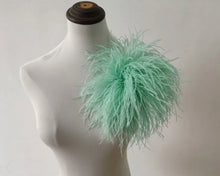 Load image into Gallery viewer, Mint green ostrich feather boutonniere, fresh lapel pin for groom suits, spring weddings and formal events