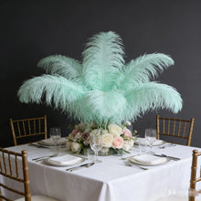 Load image into Gallery viewer, Mint green ostrich feather centerpiece, fresh table decor for spring weddings, garden parties and tropical-themed events