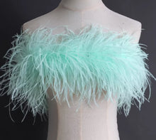 Load image into Gallery viewer, Mint turquoise ostrich feather shawl, fresh feather cape for beach weddings, festivals and summer parties