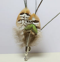 Load image into Gallery viewer, Natural pheasant feather boutonniere, rustic feather lapel pin for wedding, boho events, and formal wear.