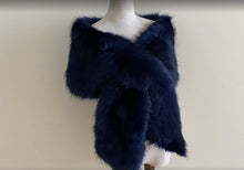 Load image into Gallery viewer, Navy blue faux fur wrap stole, timeless and elegant stole for weddings, evening wear and formal occasions