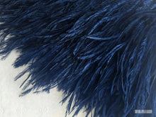 Load image into Gallery viewer, Navy blue feather trim, rich-colored feather strip for evening gowns, costumes and crafts