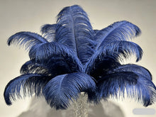 Load image into Gallery viewer, Navy blue ostrich feather centerpiece, elegant table decor for formal weddings, corporate events and evening parties