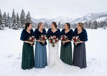 Load image into Gallery viewer, Navy blue faux fur wrap shawl for bridesmaids and winter wedding wear