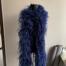 Load image into Gallery viewer, Classic navy blue ostrich feather boa, elegant formal wear accessory for gala and events.