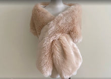 Load image into Gallery viewer, Nude beige faux fur wrap stole, warm and neutral shrug for weddings, evening wear and formal occasions