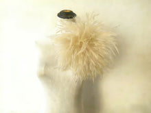 Load image into Gallery viewer, Nude beige ostrich feather boutonniere, neutral lapel pin for weddings, formal events and everyday suits