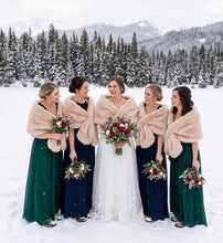 Load image into Gallery viewer, Nude beige faux fur wrap elegant bridal stole for winter wedding dress