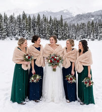 Load image into Gallery viewer, Nude beige faux fur wrap elegant bridal stole for winter wedding dress