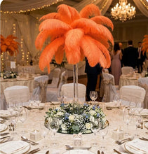 Load image into Gallery viewer, Orange ostrich feather centerpiece, vibrant table decor for fall weddings, events and seasonal parties