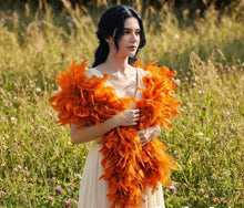Load image into Gallery viewer, Bright Orange Turkey Feather Boa Holiday Party & Halloween Outfit Decor