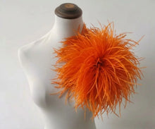 Load image into Gallery viewer, Orange ostrich feather boutonniere for groom, vibrant lapel pin for weddings, prom and formal events