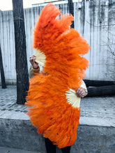 Load image into Gallery viewer, White Christmas Sisters orange ostrich feather fan burlesque dance